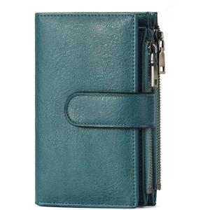 GOIACII Womens Wallets RFID Blocking Leather Trifold Clutch Wallet Credit Card Holder Ladies Purse 3 ID Windows Teal