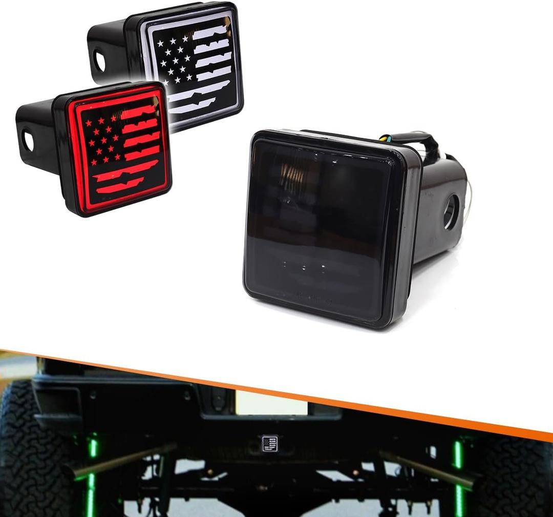 Adiil LED Brake DRL Trailer Hitch Light Brake Lamp Fit Trailer Hitch Cover 2" Towing & Hauling-US Flag