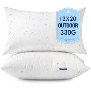 MIULEE 12x20 Outdoor Pillows,Set of 2 Throw Pillows Waterproof,Soft Support Throw Inserts Decorative Water Resistant for Patio Furniture and Garden