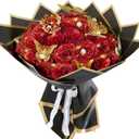 Red Glitter Roses Bouquet, 24 Pcs Shiny Glitter Flowers Bouquet, Everlasting DIY Artificial Roses Bouquet for Christmas, Birthday, Anniversary, Wedding, Engagement