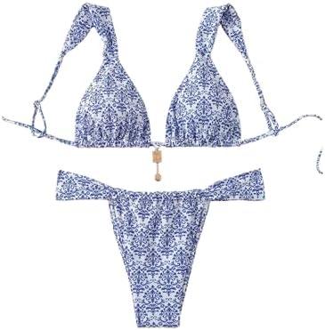 RoseSeek Women's 2 Piece Leopard Floral Bathing Suit Wireless Triangle Swimsuit High Waisted Bikini Sets, S