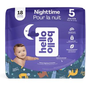 Hello Bello Premium Overnight Baby Diapers Size 5, 18 Count, Unisex, Ultra Absorbent and Soft Disposable Diapers for Babies and Toddlers
