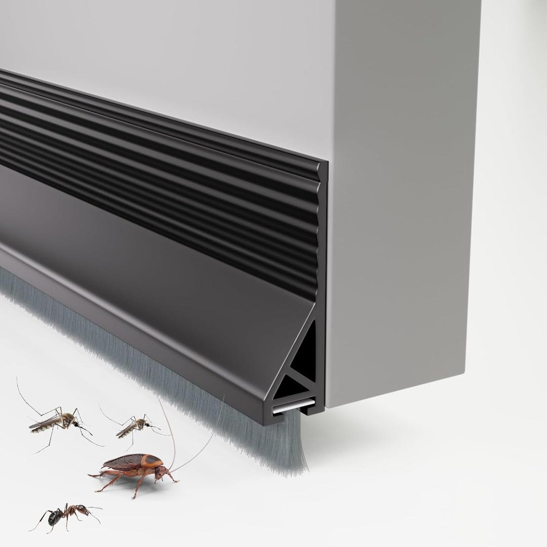 Door Draft Stopper with Brush, 39" Door Sweep for Bottom of Door, Self Adhesive Weather Stripping for Bottom of Door, Under Door Seal Dust/Noise/Hot or Cold Air Insulation, Black, 1 Pack