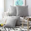 Kevin Textile 2 Pack Decorative Linen Throw Pillow Covers, Neutral Outdoor Pillows Cover Large Cushion Cases Boho Farmhouse Decor for Couch Chair Bedroom, 24 x 24 inches, 61cm, Grey (Gray)