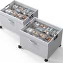 HOUSE AGAIN Shoe Organizer for Closet, 2 Pack Foldable Shoe Storage Organizer Box with Wheels and Adjustable Dividers, Sturdy Metal Frame Fits up to 16-32 Pairs, Large Shoes Storage with Clear Cover