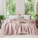 MooMee Muslin Blanket - 100% Cotton 4-Layer Gauze Throw Blanket with Tassels Ultra-Soft Breathable Lightweight Cooling for Bed Couch (Greyish Pink,King 104" x 90")