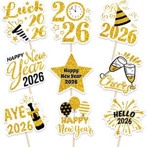 144PCS Happy New Year Cupcake Toppers Toothpicks  2026 New Year's Eve Cake Picks Party Supplies Decorations