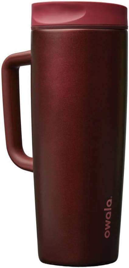 Owala SmoothSip Slider Stainless Steel Insulated Travel Mug with Handle, 100% Leak Proof, For Hot and Cold Drinks, Travel Friendly with Sliding Lock Lid, 24 oz, BPA Free, Leak Proof, Black Cherry