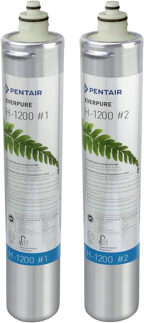 Pentair Everpure H-1200 Quick-Change Filter Cartridge Set, EV928201, NSF Certified to Reduce Lead, Replacement Pack for Everpure H-1200 Drinking Water System, 1,000 Gallon Capacity, 0.5 Micron