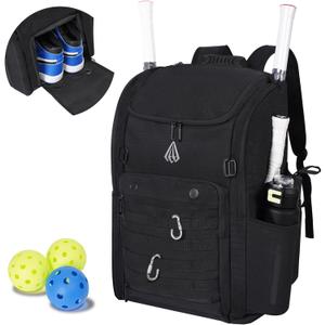 52L Pickleball Bag Fits 6+ Paddles,Pro Pickleball Backpack with Wet Dry Separation,Shoe Compartment,Hidden Ball Net,Designed for 2 Players Family and Couples