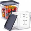 Suclain 2 Pcs Square Food Storage Container Polycarbonate Clear Food Container with Gray Lid Commercial Rice Storage with Gray Graduations for Commercial Kitchen(8 Qt)