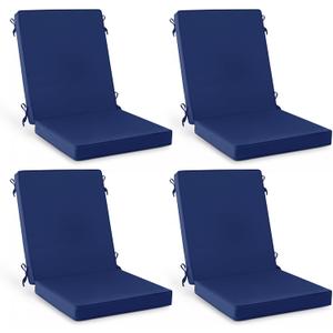 Summsun High Back Patio Chair Cushions Set of 4, Outdoor Dining Seat Cushion with Splash-Proof Removable Covers, Ties, Non-Slip Bottom for Garden Lawn Patio Furniture, 44 x 20 Inch, Navy