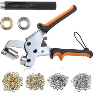 Grommet Tool Kit Portable Handheld Press Grommet Pliers Kit, Eyelet Hole Punch Pliers Set with 500pcs Metal Eyelets and Grommets for Fabric Leather Canvas Tarp Banner (7/16 Inch 10.5mm)