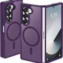 Magnetic Case for Samsung Galaxy Z fold 7 Case, Slim Translucent Matte Phone Cover with Shockproof TPU Frame & Scratch-Resistant PC Back, Strong Magnetic Ring, Purple
