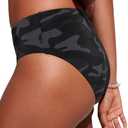 CRZ YOGA Mid Waisted Bikini Bottoms for Women - Full Coverage Bathing Suit Swimsuit Basic Swim Briefs Jungle Camouflage Gray Small