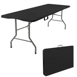 Fivenl 5 Feet Portable Folding Table Black, Steel Legs Fold-in-Half with Carrying Handle Rectangular Plastic Foldable Table for Party, Wedding, Camping, Picnic, Dining, Indoor Outdoor Events