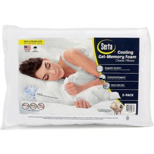Serta Gel Memory Foam Pillows (Set of 2) Standard 20x26 Cooling Technology Plus Bonus Pillow Protectors-(Set of 2)