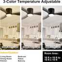 GESUM 42" Flush Mount Ceiling Fan with Light 3 Colors, 6 Speeds, Timing,Black Ceiling Fan with Remote Control 3 Blades for Kitchen Bedroom Dining Room (Black)