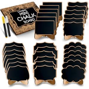Mini Chalkboard Signs for Food Labels- 30 Pack Small Wooden Framed Blackboard for Wedding Table, 5 Assorted Shapes for Party Buffet Decor, Food Place Cards or Dessert Table Display Set