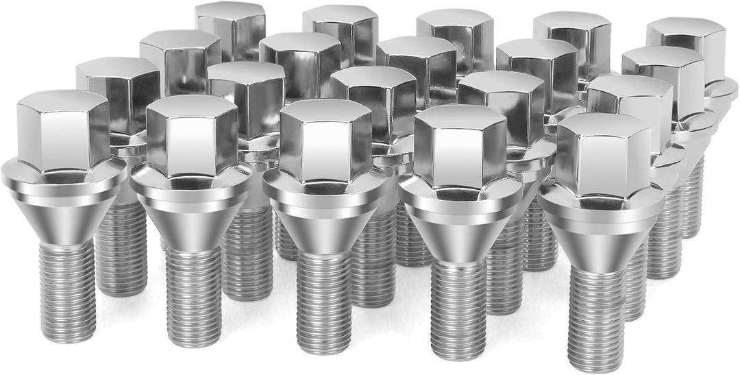 Dynofit 12x1.25 Wheel Lug Bolts Replace for Je/ep Renegade 2015+ Factory Swollen Bolt,One-piece Style 17mm Hex Chrome Wheel Bolts Fit For Dodge Hornet 2023+, Fiat 500/500L/500X, 20pcs Steel Stock Bolt (Silver)
