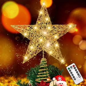 Raxurt Christmas Tree Topper, 40 LED 11 Inches USB Lighted Star Tree Topper with Remote Control for Christmas Tree Decorations, Gold/Large