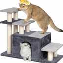 Aechonow 4-Tier Cat Stairs for High Bed with 22'' Cat Scratching Post, Pet Steps for Doggies Rabbit Ferret, Adjustable Cat Cave, Grey, Extra Large