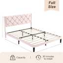 Full Bed Frame with Headboard, Bed Frame Full Size with Sturdy Wooden Slats Support, Platform Frame with Velvet Upholstered Headboard, Mattress Foundation, Easy Assembly, No Box Spring Needed Pink