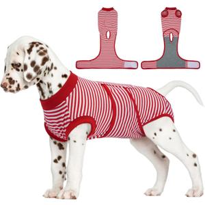 FUAMEY Dog Recovery Suit Male,Dogs Surgery Neuter Suits Puppy Spay Shirts for Female Protect Dog's Skin Anti Licking Abdominal Wounds Doggie Onesie Pet Bodysuit Alternative to Cone Red Stripes S (S (Back:11.4-13.4'', Weight:7-15 LB))