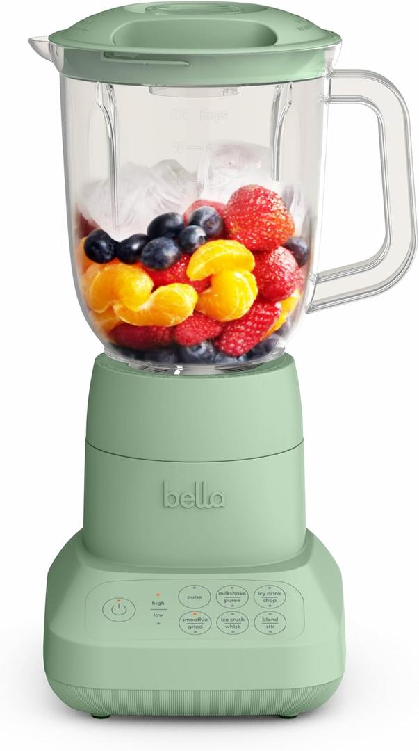 bella 10 Speed Countertop Blender, Juicer & Smoothie Maker, Fits-anywhere Kitchenware, Slim Flip & Store Design, Dishwasher Safe 48oz Capacity Pitcher & Lid, Stainless Steel Blade, 450 Watt, Seaglass (6 Cup)