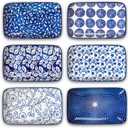 Selamica Ceramic 8 inch Rectangular Salad Plates, Dinner Plates, Pasta Dessert Plates for Appetizer, Sushi, Fruit - Microwave/oven/Dishwasher Safe, Set of 6, Vintage Blue