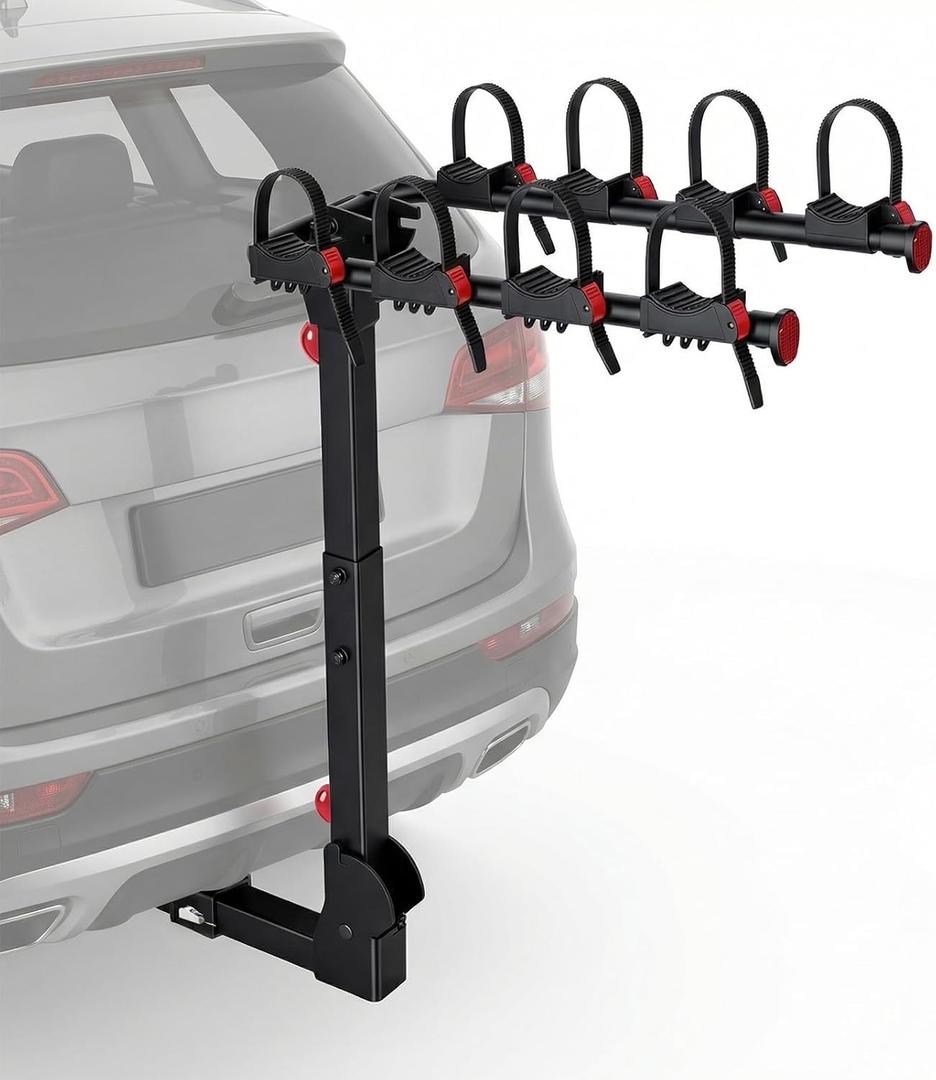 Bike Rack for Car, Truck, SUV, Tilting Foldable Bike Rack with 2 Inches Hitch and Adjustable Cradles, 4 Bike Hitch Rack, Up to 165 LBS, Double Lock Design, Black