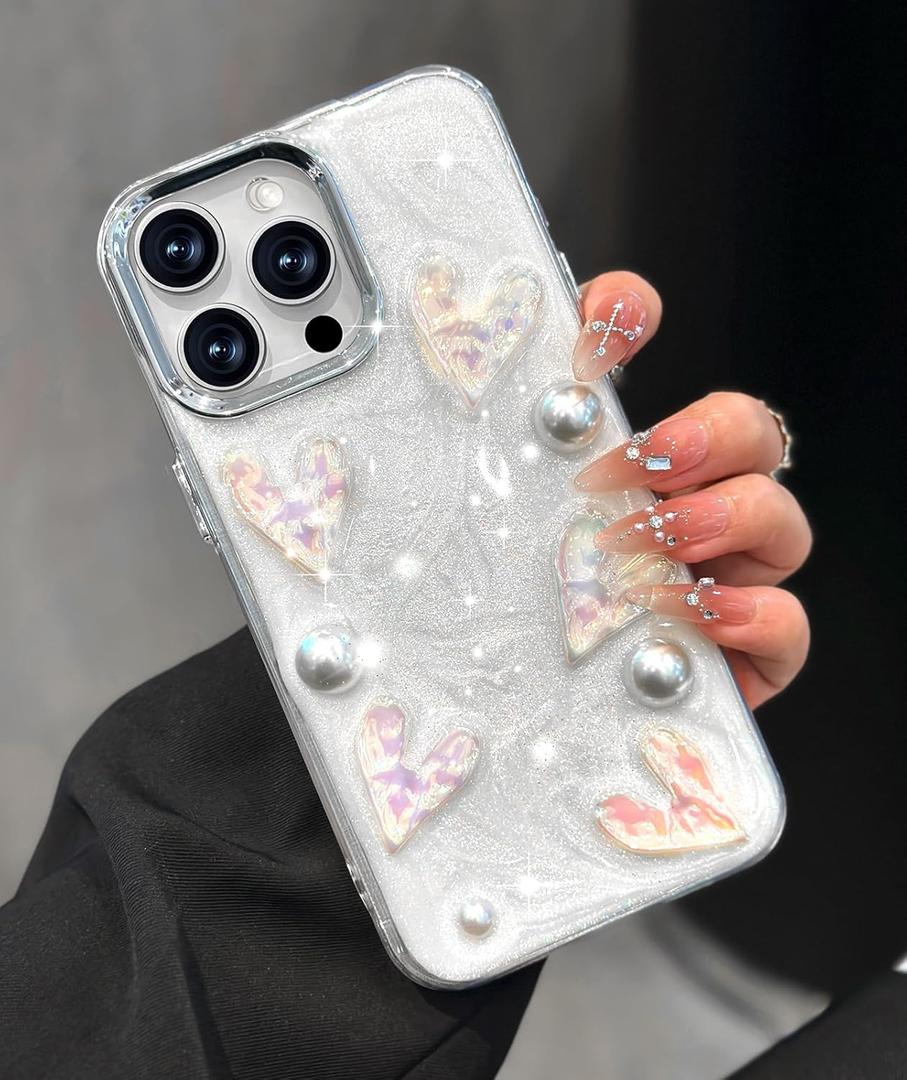 Toycamp for iPhone 11 Pro Case Cute - Women Girly Girls Glitter Phone Cover 11Pro Kawaii Sparkle Bling Shine Aesthetic Pretty Unique Wave Design Funda for Apple 11 Pro, Heart