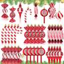 Sliner 48 Pcs Christmas Candy Ornament 3.6''-5.7'' Glitter Candy Cane Peppermint Ornament Bulk Plastic Hanging Lollipop Swirl Decorations with Rope for Xmas Tree Party Favors