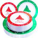 Rubtlamp 60PCS Christmas Plastic Plates, White Plastic Plates With Red and Green Christmas Tree, christmas Party Disposable Plate Include 30 Green Dinner Plate, 30 Red Salad Platos