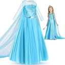 Princess Elsa Costume for Girls, Princess Cstume for Toddler Birthday Party Dress Up with Accessories Crown (3T/100, Blue)