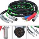 WFLNHB 15 Ft 3 in 1 Air Line Hose Kit Heavy Duty Wrap 7 Way ABS Power Cord Airlines Assembly with Teflon Tape for Semi Trucks Tractor Trailer