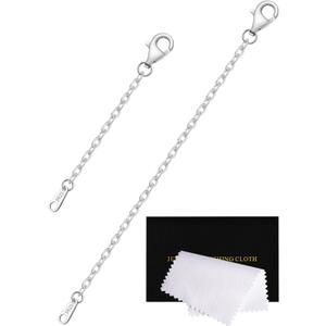 Necklace Extender Silver Durable Necklace Extenders for Women, 925 Sterling Silver Chain for Bracelet Anklet, 2 Piece Set 2" 4" Inches