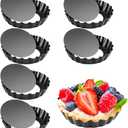 Mini Tart Pan Set of 6, Non-Stick 4 Inch Quiche Pan, Removable Bottom Tart Pan for Pies, Quiche Bakeware, Cheese Cakes, Desserts and more