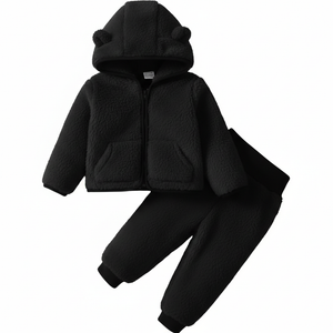 SOBOWO Winter Clothes for Baby Boy Girl Fleece Zip up Hoodie Jacket Coat Ear Warm Sweatshirt Pants Outwear Toddler Outfits (6-9 Months, Black)