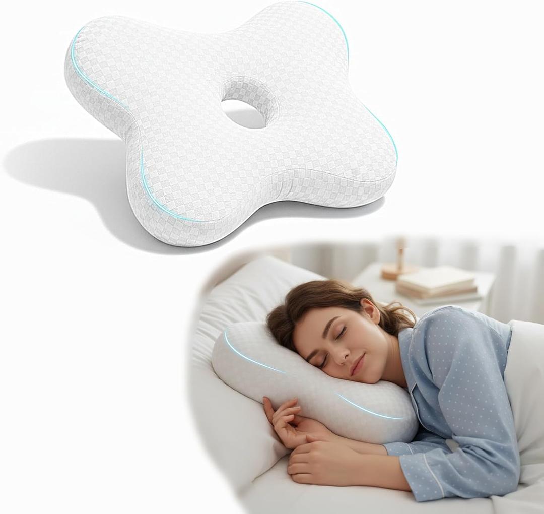 Pozico Piercing Pillow with Hole Butterfly Shape Side Sleeper Pillow for Ear Pain Relief, CNH, Surgery Recovery Adjustable Filling, Ergonomic Support & Washable Cover