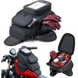 Nomad Motorcycle Tank Bag 4L Heavy Duty Black Gas Tank Bag with Touchscreen Phone Window, Magnetic Universal Fuel Tank Pouch for Cruiser, Sportbike, Touring & Street Bikes