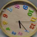 Topkey 12" Wooden Look Wall Clock Silent Non-Ticking 3D Numbers Colorful Decorative Round Clock for Living Room, Bedroom and Office Battery Not Included - Light Brown