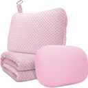 Travel Pillow Blanket Set-3 in 1 Travel Pillow Memory Foam, Soft Travel Blanket Airplane Compact with Bag, Inner Pillowcase, Hand Luggage Belts and Backpack Clip, for Plane Car, Pink