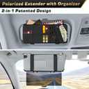 Polarized Sun Visor for Car with Organizer, Upgraded Adjustable Visor Extension, Handmade PU Leather Universal Sun Visor Extender Protects from Sun Glare, UV Rays, Snow Blindness (black)