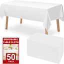 RowinsyDD 50 Pack White Plastic Table Cloths Disposable, 54 x 108 Inches Plastic Table Cover for Rectangle Tables, Disposable Tablecloth for Dinning, Parties, BBQ, Wedding, Outdoor