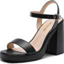 DREAM PAIRS Heels for Women Block Chunky Platform High Heels Open Toe GISELLE Fashion Wedding Party Evening Prom Dance Ankle Strap Dress Pump Sandals Shoes (7, Black)