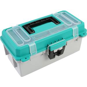 Sheffield 12671 13" Tackle Box, Fishing Gear Organizer for Fly Fishing, Flip-Up Lid, Lift-Out Tray, Stackable Storage, Made In USA (Teal/Grey)