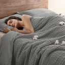 PHF 100% Cotton Waffle Duvet Cover Queen Size, Soft Breathable Cotton Bedding Duvet Cover Set for All Season, Weave Luxury Textured Design for All Home Decor, 3 Pieces, 90"x90", Dark Grey