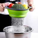 2pcs Collapsible Colander, Round Green Set Folding Silicone strainers for Kitchen, Collapsible Funnel Suitable for Draining Pasta, Vegetables and Fruits, Small