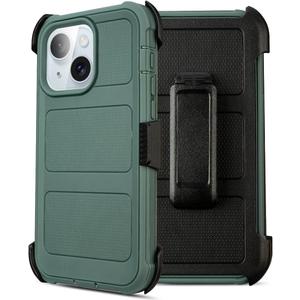 Defender Phone Case iPhone 13 Case with Belt Clip,for Shockproof iPhone 13 Case Rugged,2 Layers of Sturdy for iPhone13 Cases Heavy Duty,Military-Grade Cover for iPhone 13Case (Drak Green)